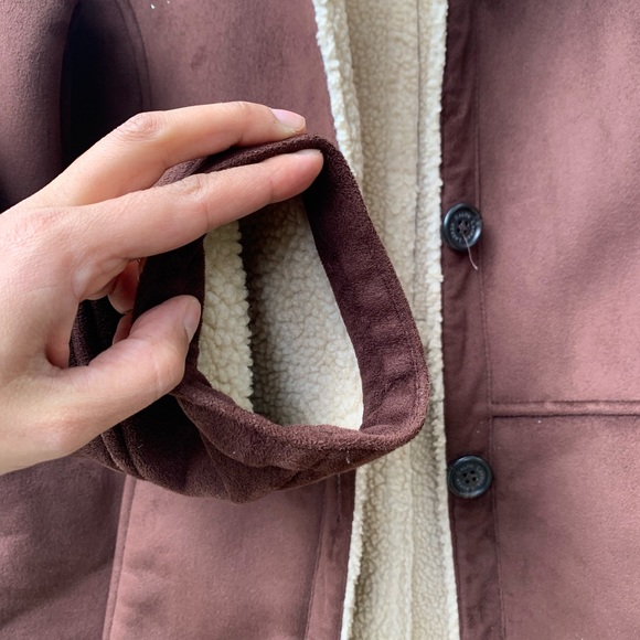 Lauren Ralph Lauren dry goods rich chocolate brown faux suede sherpa lined coat - Picture 7 of 16